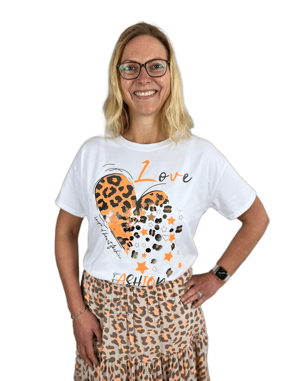 T-Shirt mit Frontdruck Herz, orange