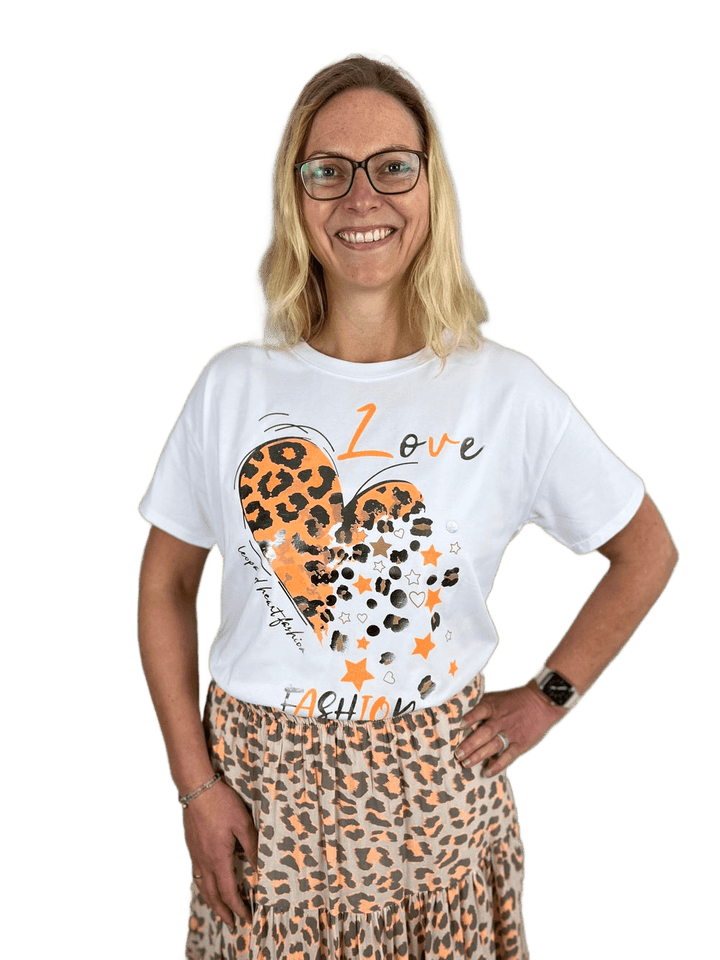 T-Shirt mit Frontdruck Herz, orange