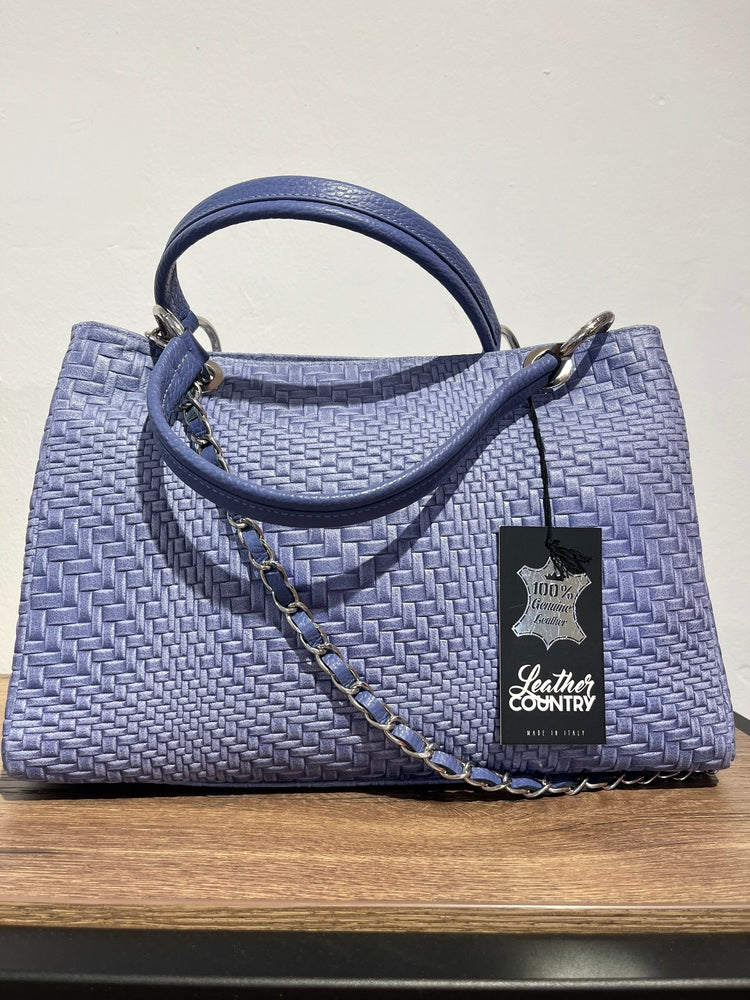 Echtledertasche Flechtoptik mit Zierkette in silber