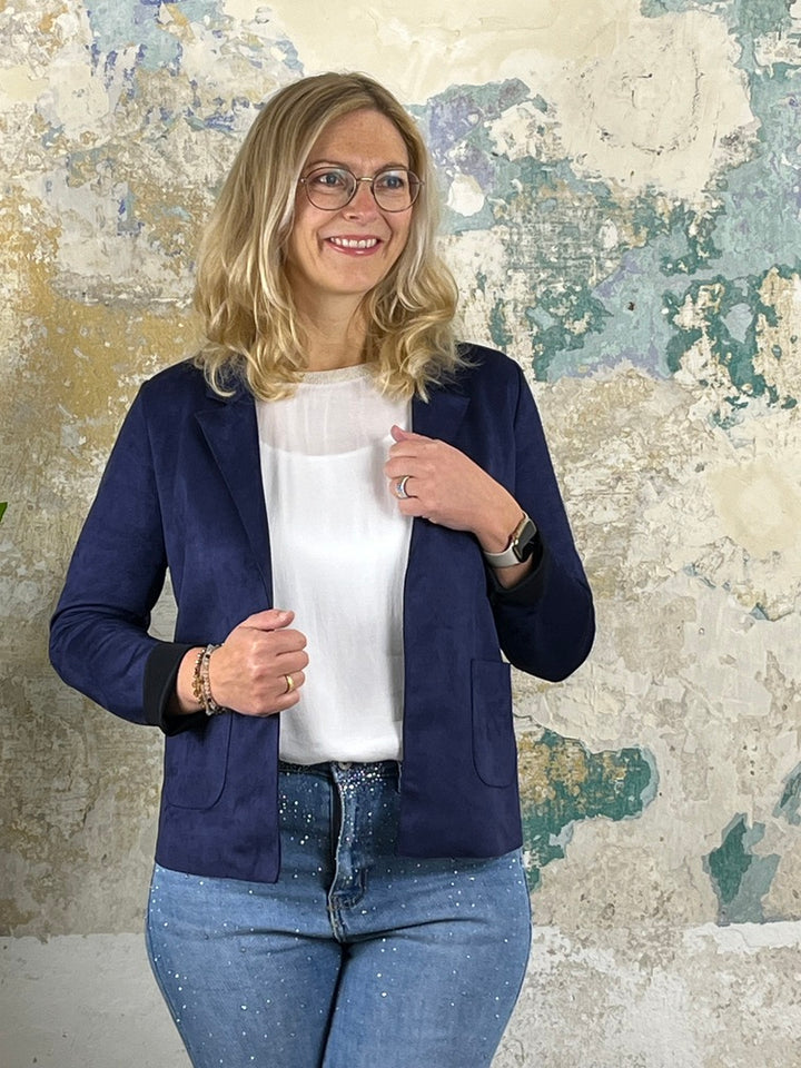 Blazer in Velourslederimitat mit 2 Taschen, marine