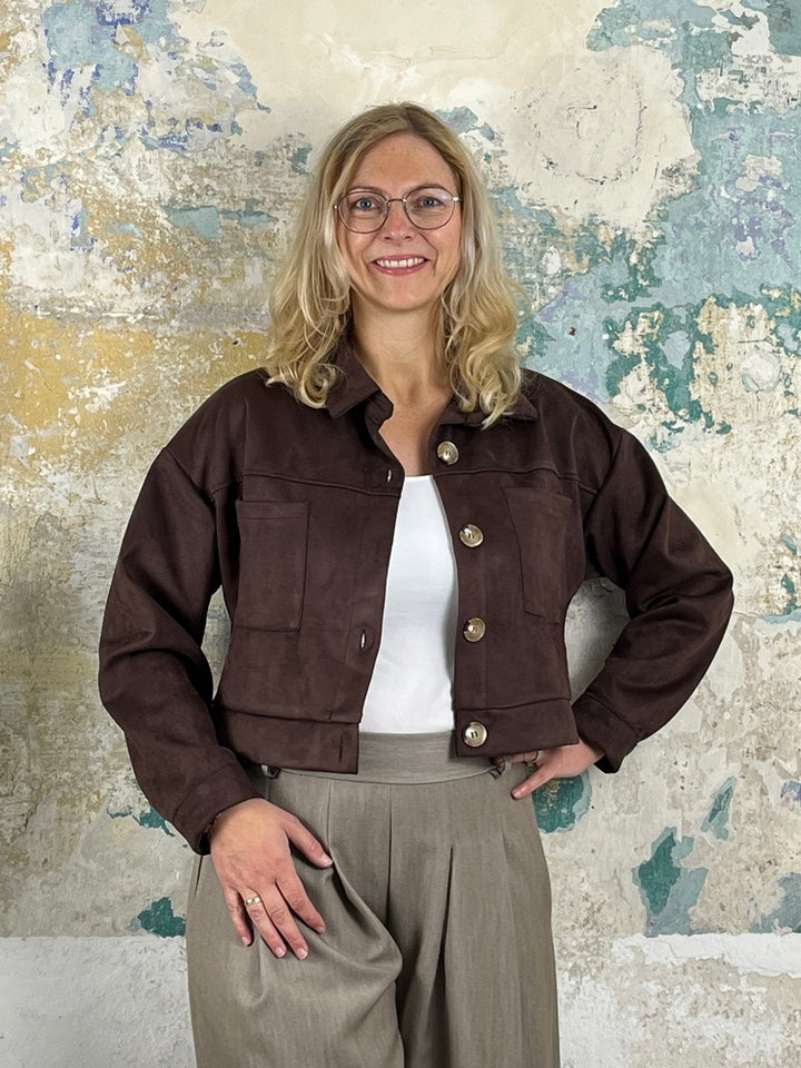 Velourslederimitat-Kurzjacke, braun