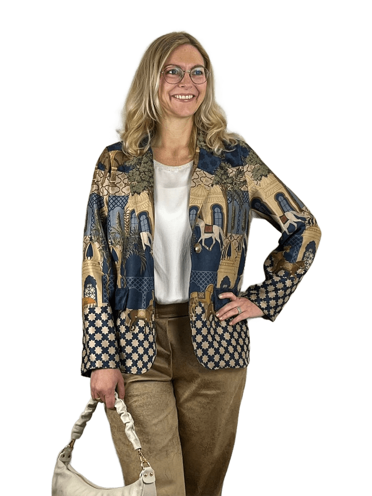 Velourslederimitat-Blazer im Alloverdruck, jeansblau