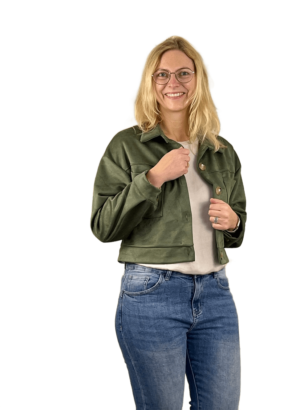 Velourslederimitat-Kurzjacke, khaki