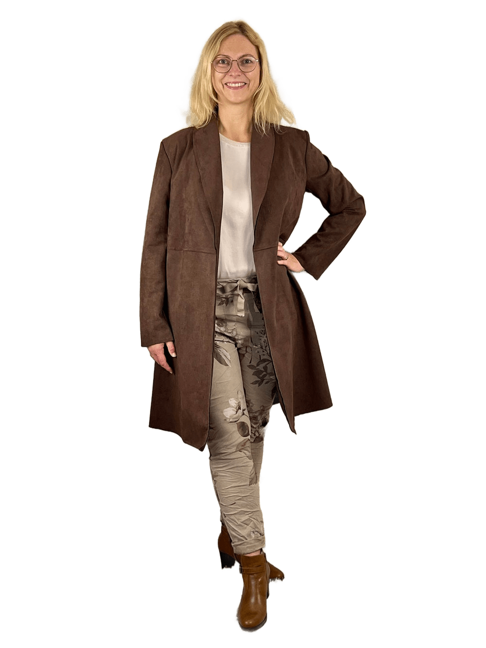 Velourslederimitat-Longblazer, braun