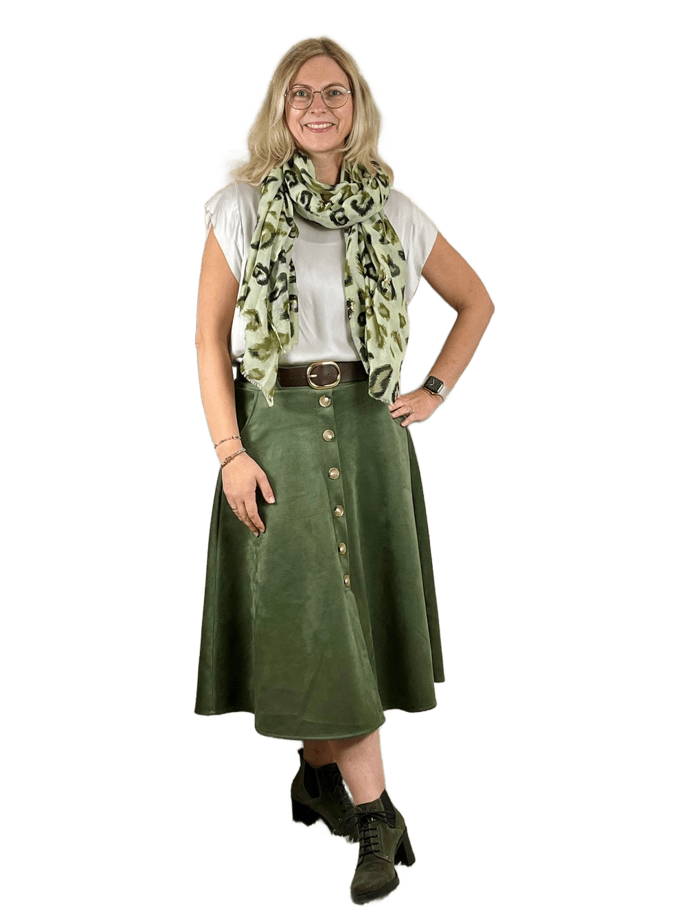 Velourslederimitat-Rock in A-Linie, khaki