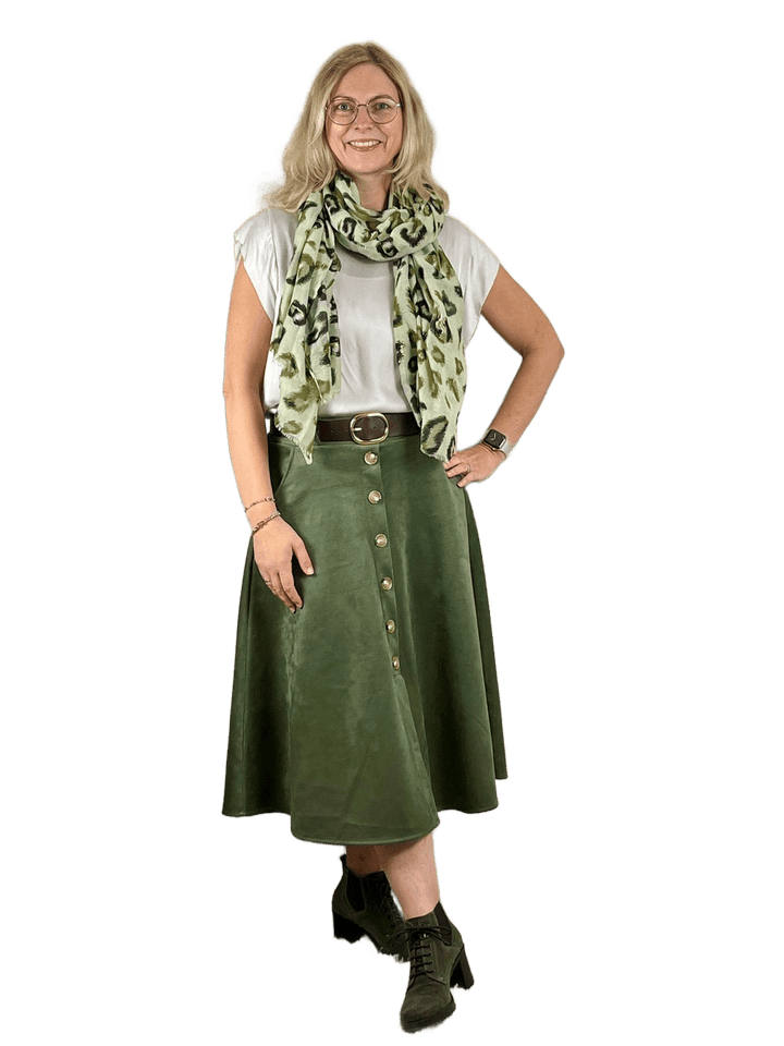 Velourslederimitat-Rock in A-Linie, khaki