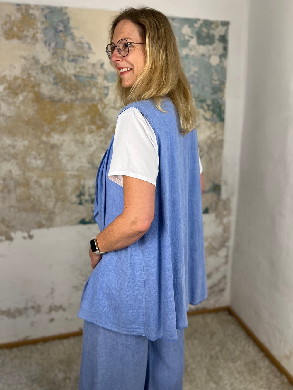 Leinenweste, offene Form, hellblau