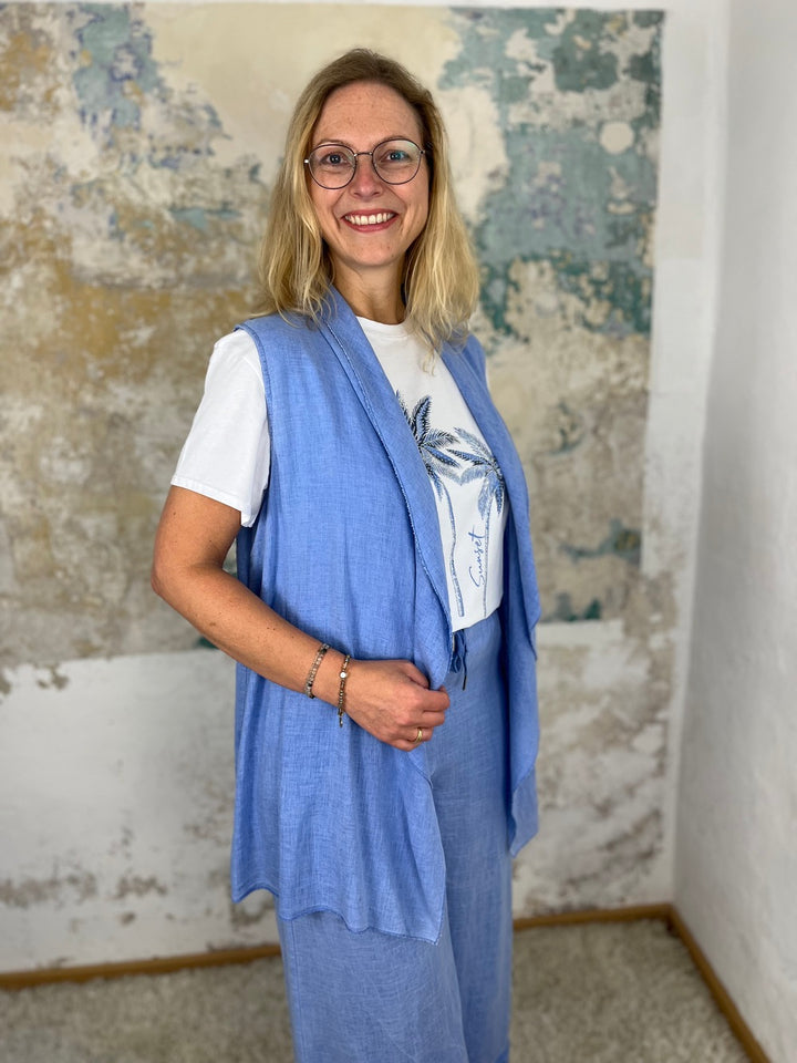 Leinenweste, offene Form, hellblau